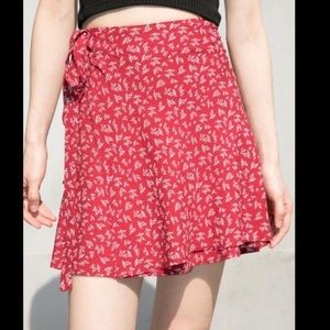 John Galt Brandy Melville red floral wrap skirt